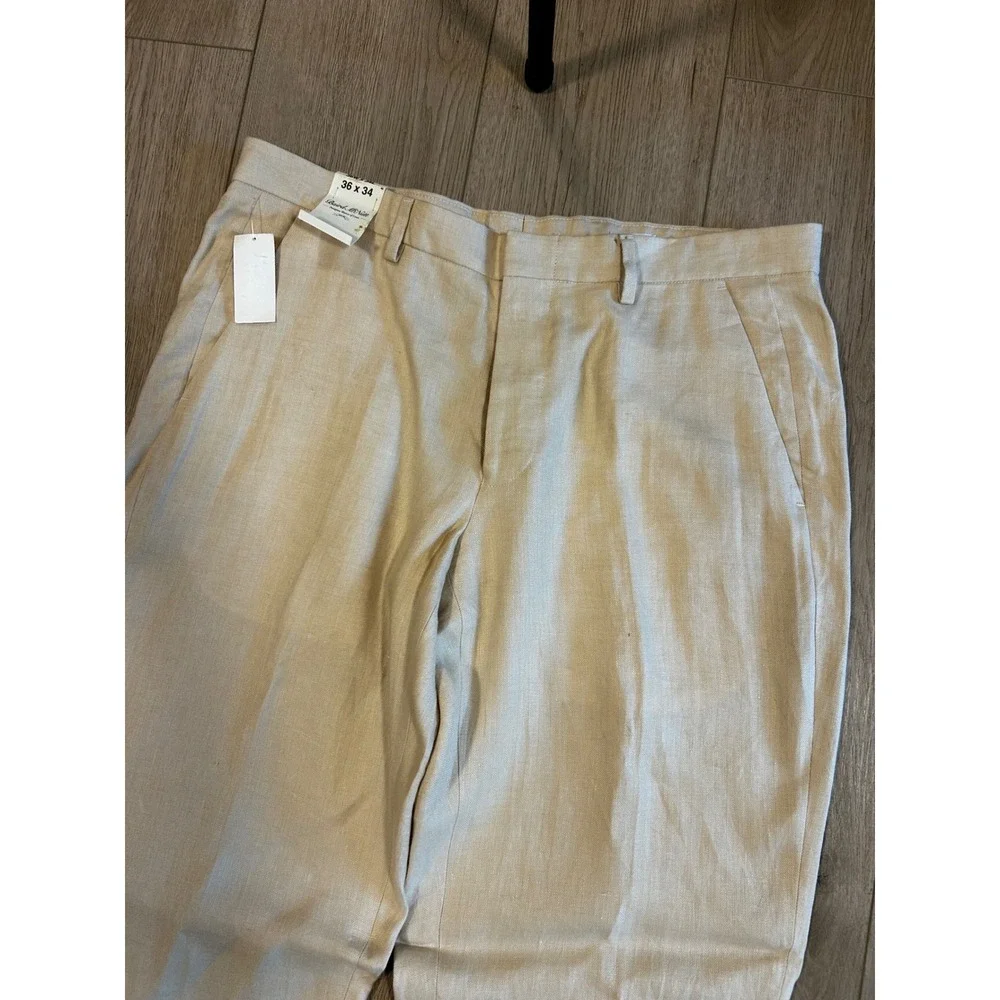 Murano Baird McNutt Irish Linen Herringbone Pants Mens 36x34 Beige Cuffed New
